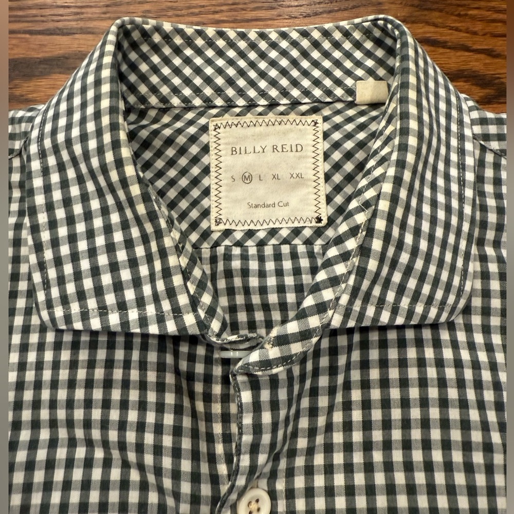 Billy Reid green gingham button-down dress shirt M